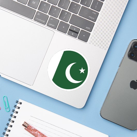 Pakistaanse vlag Ronde Sticker (Laptop met iPhone)