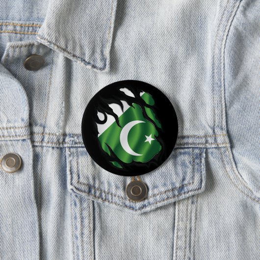 Pakistaanse vlag verscheurd ronde button 7,6 cm (In situ)