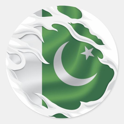 Pakistaanse vlag verscheurd ronde sticker (Voorkant)