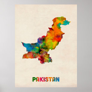 Pakistaanse Waterverf Map Poster