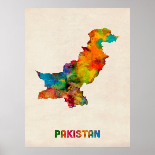 Pakistaanse Waterverf Map Poster (Voorkant)