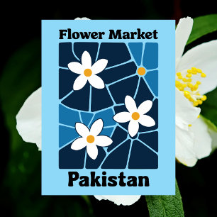 Pakistan Bloemenmarkt Witte Jasmin & Blauw Briefkaart