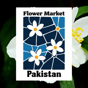 Pakistan Bloemenmarkt Witte Jasmin & Blauw Briefkaart