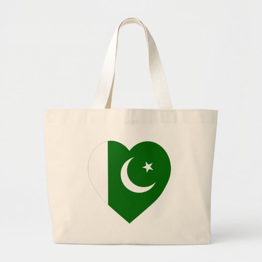 Pakistan Flag Heart Grote Tote Bag (Voorkant)