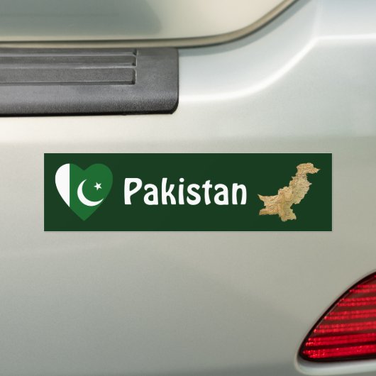 Pakistan Flag Heart + Map Bumpersticker (Op auto)
