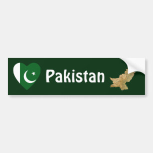 Pakistan Flag Heart + Map Bumpersticker