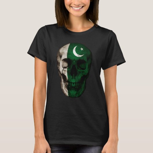 Pakistan Flag Skull Pakistani Roots Proud Patrioti T-shirt (Voorkant)