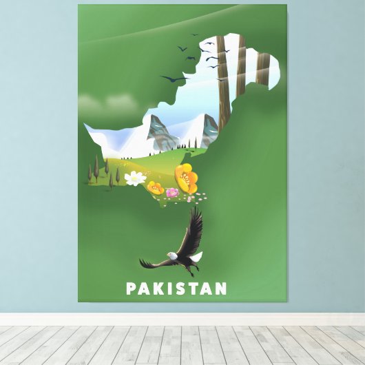 Pakistan heeft de reiskaart geïllustreerd. canvas afdruk (Insitu (Houten vloer))