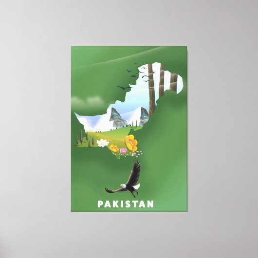 Pakistan heeft de reiskaart geïllustreerd. canvas afdruk (Voorkant)