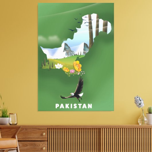 Pakistan heeft de reiskaart geïllustreerd. canvas afdruk (Insitu (Woonkamer))