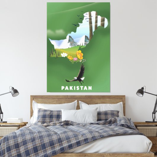 Pakistan heeft de reiskaart geïllustreerd. canvas afdruk (Insitu (Slaapkamer))