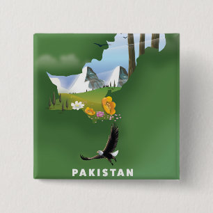 Pakistan heeft de reiskaart geïllustreerd. vierkante button 5,1 cm