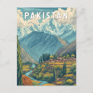 Pakistan Illustratie Reis Kunst Vintage Briefkaart