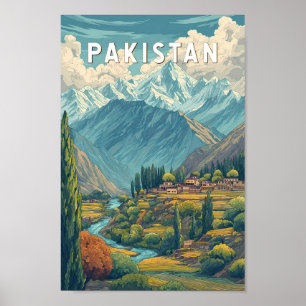 Pakistan Illustratie Reis Kunst Vintage Poster
