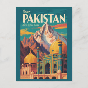 Pakistan Landschap Illustratie Reis Kunst Vintage Briefkaart