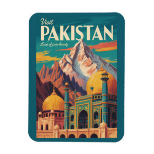 Pakistan Landschap Illustratie Reis Kunst Vintage Magneet