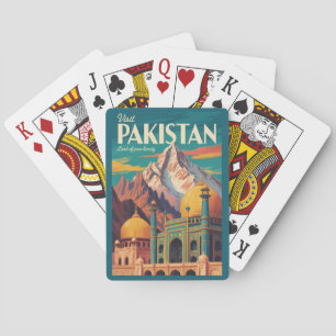 Pakistan Landschap Illustratie Reis Kunst Vintage Pokerkaarten