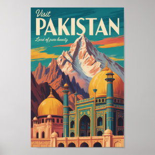 Pakistan Landschap Illustratie Reis Kunst Vintage Poster