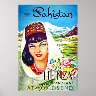 Pakistan, meisje uit de Hunza-vallei, vintage-reis Poster
