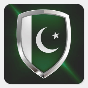 Pakistan Metallic Embleem Vierkante Sticker