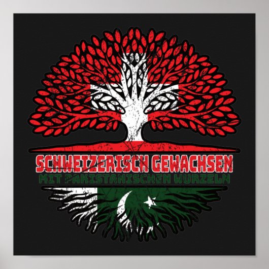 Pakistan Pakistanisch Schweizer Schweiz Baum Poster (Voorkant)