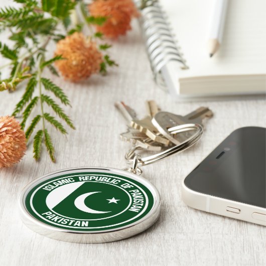 Pakistan Round Emblem Sleutelhanger (Zijkant)