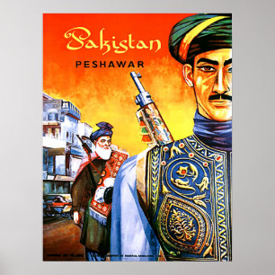 Pakistan, soldaten uit Peshawar, vintage reis Poster