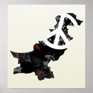Pakistan Trendy Peace Sign met Pakistaanse kaart Poster