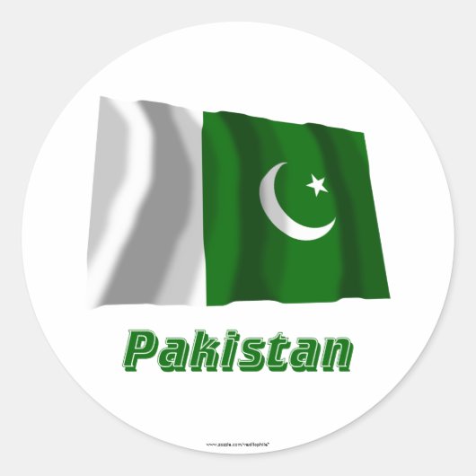 Pakistan zwaaiende vlag met naam ronde sticker (Voorkant)