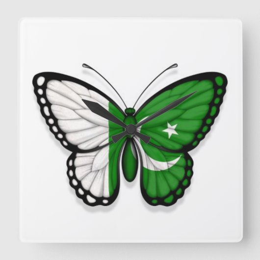 Pakistani Butterfly vlag Vierkante Klok (Voorkant)