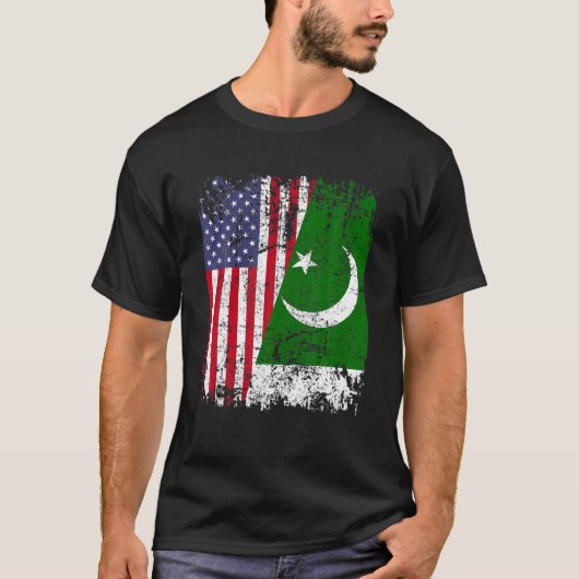 PAKISTANI ROOTS Half Amerikaanse vlag PAKISTAN T S T-shirt (Voorkant)