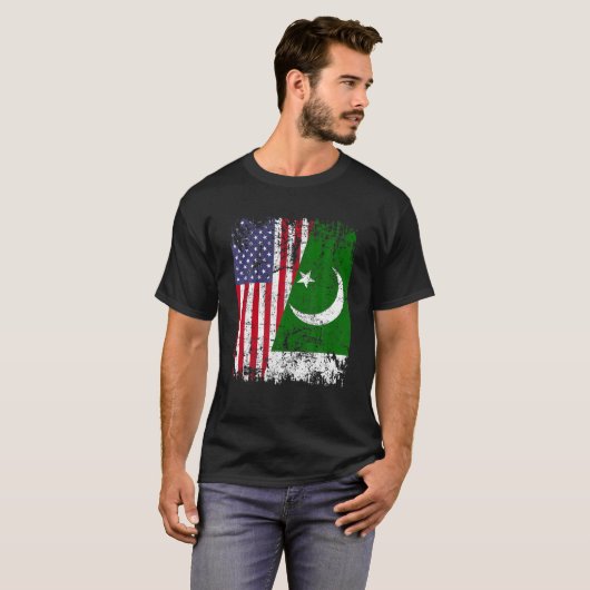 PAKISTANI ROOTS Half Amerikaanse vlag PAKISTAN T S T-shirt (Voorkant volledig)
