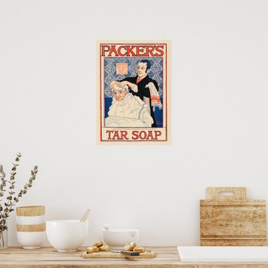 PAKKER'S Tar Soap Hair Shampoo Saloon Adverteren Poster (Keuken)