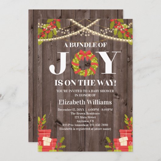 Pakket met Joy Wreath Wood met kerstBaby shower Kaart (Voorkant / Achterkant)