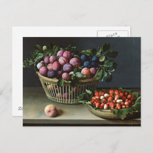 Pakket met pruimen en mandje aardbeien, 1632 briefkaart (Voorkant / Achterkant)