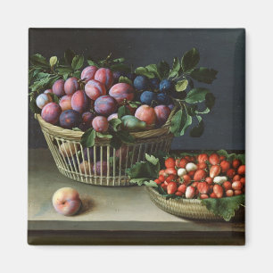 Pakket met pruimen en mandje aardbeien, 1632 magneet
