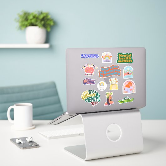 Pakket voor geestelijke gezondheid sticker (Laptop op bureau)