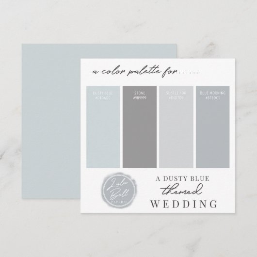 Pakketpalet met mosterd blauw en grijze kleurencom kaart (Voorkant / Achterkant)