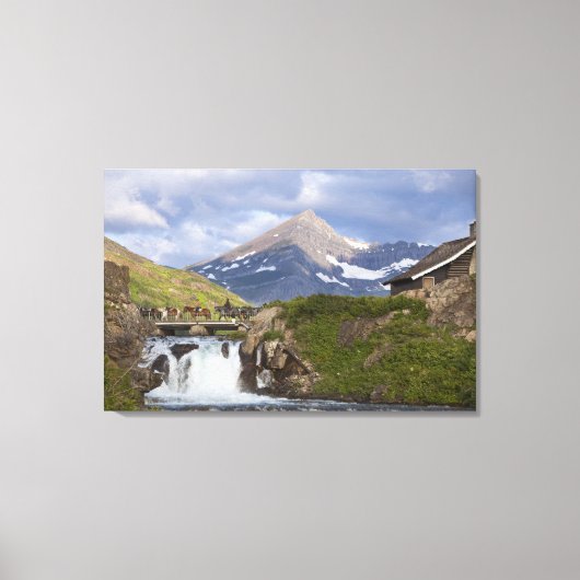 Pakketreeksen van paarden boven de brug canvas afdruk (Voorkant)