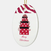 Pakketten met rode en witte poka keramisch ornament (Links)