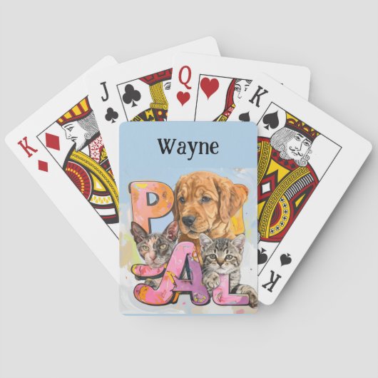 Pal Dog and Cats Plus Personalize Name  Pokerkaarten (Achterkant)