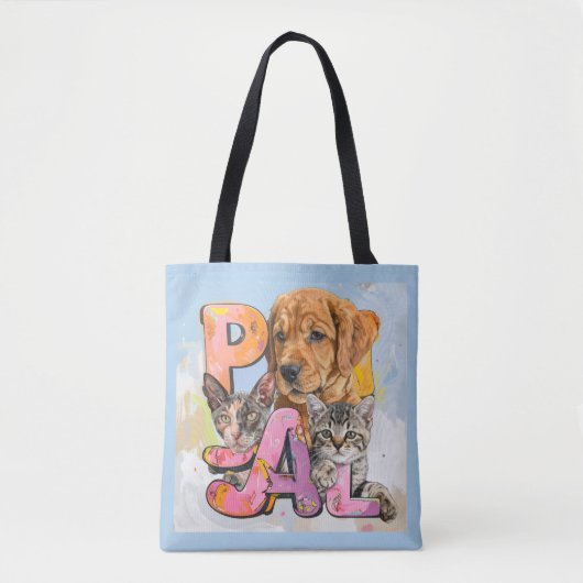 Pal Dog and Cats Plus Personalize Name  Tote Bag (Voorkant)