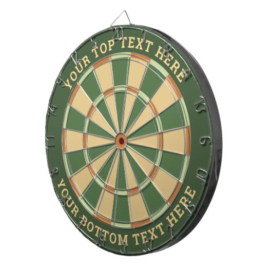 Pal Groen en Beige Dartbord met aangepaste tekst (Voorkant Rechts)