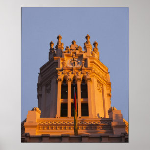 Palacio de Communicaciones, torendetail, zonsonder Poster
