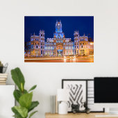 Palacio de Comunicaciones te Night in Madrid Poster (Thuiskantoor)