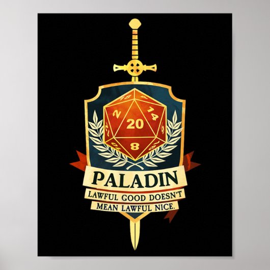 Paladin Fantasy Rpg Trpg Gamer Cl  Poster (Voorkant)