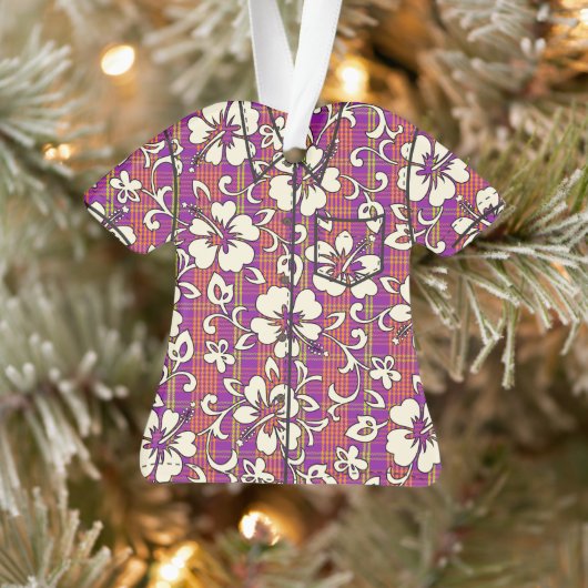 Palaka Pareau Hawaiian Check Hibiscus Aloha Shirt Ornament (Boom)