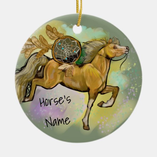 Palamino dromenvanger paard keramisch ornament (Voorkant)