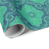 "Palatial floral"-patroon in groen- en marineblauw Cadeaupapier (Rol Hoek)