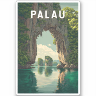 Palau Illustratie Reis Kunst Vintage Sticker